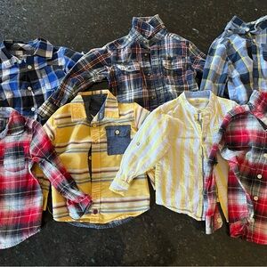 Set of 7 Boys' Plaid and Striped Button-Up Shirts
